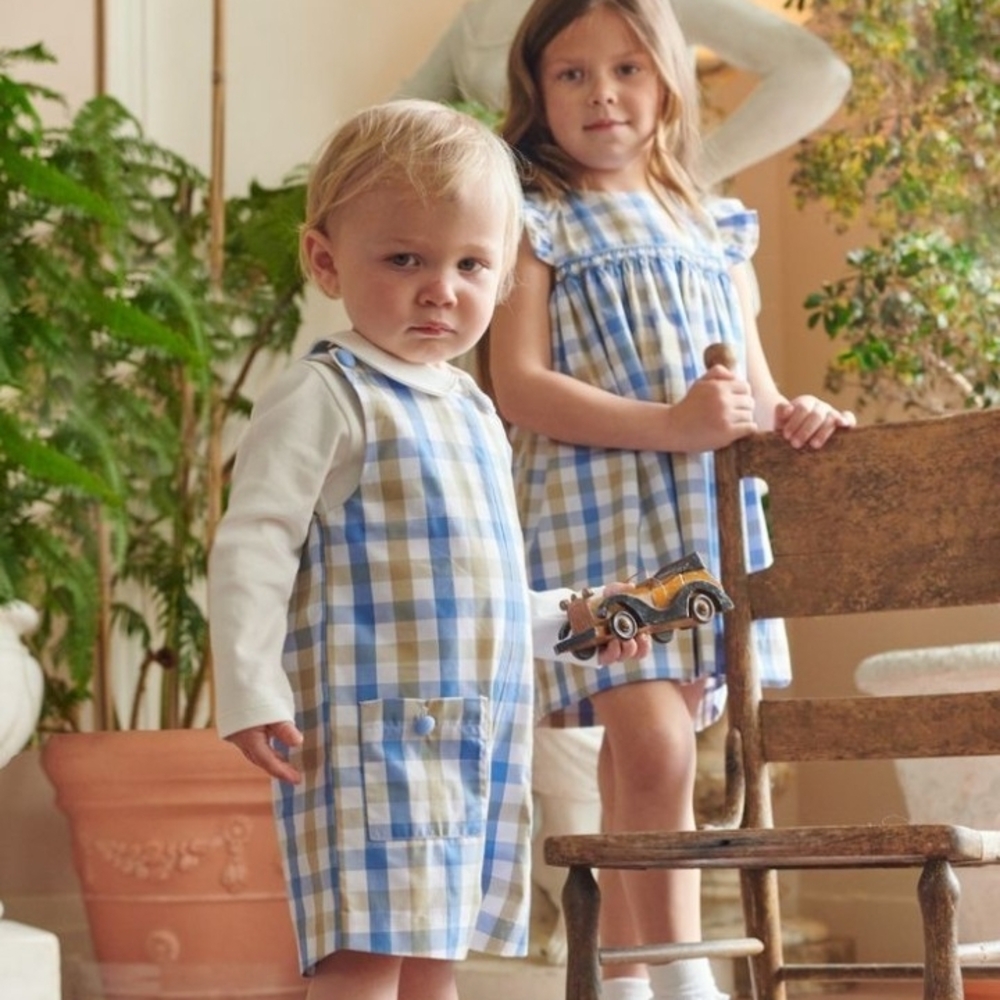 Vintage Blue and White Kids Romper